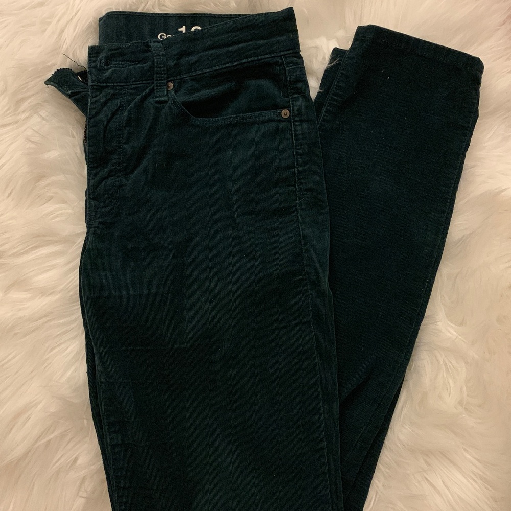 gap dark forrest green corduroy skinny jeans